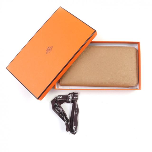 美品★HERMES エルメス アザップロング シルクイン チャイ ヴォーエプソン ラウンドZIP ロングウォレット 長財布 U刻印 箱付 仏製_1