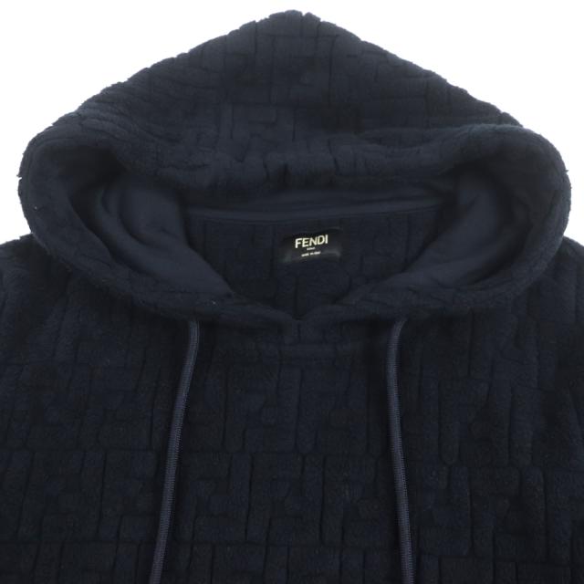 美品▼FENDI フェンディ 2023年製 FY0981 FFロゴ ズッカ柄 エンボス プルオーバー パーカー ブラック S イタリア製 正規品　メンズ_1