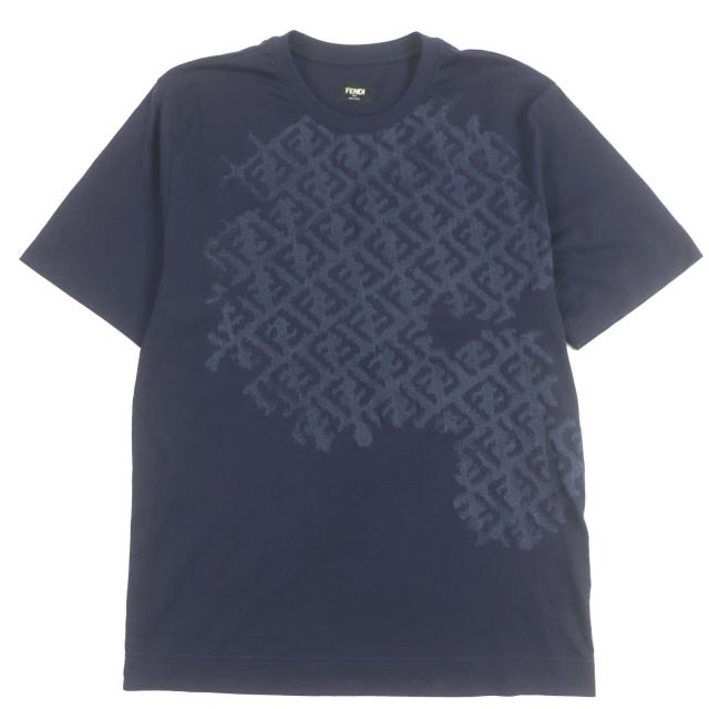 極美品▼FENDI フェンディ 2022年製 FY0936 FFロゴ クルーネック ショートスリーブ 半袖Ｔシャツ ネイビー S イタリア製 正規品　メンズ