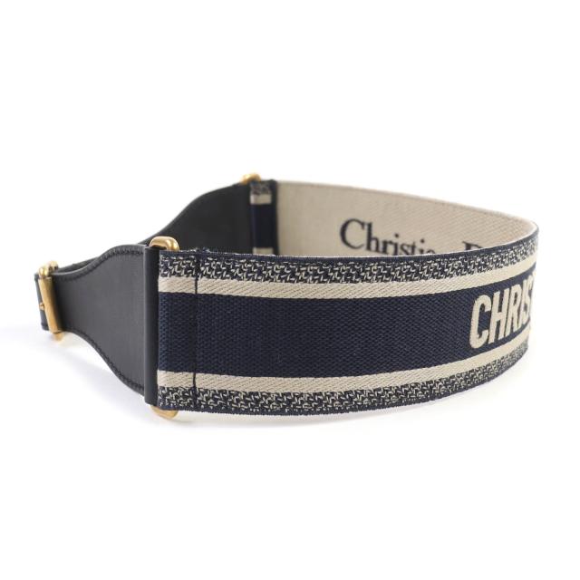 未使用品◇Christian Dior クリスチャンディオール B0001CBTE キャンバス ロゴ刺繍 レザー コンビ ベルト 保存袋付き 伊製 レディース