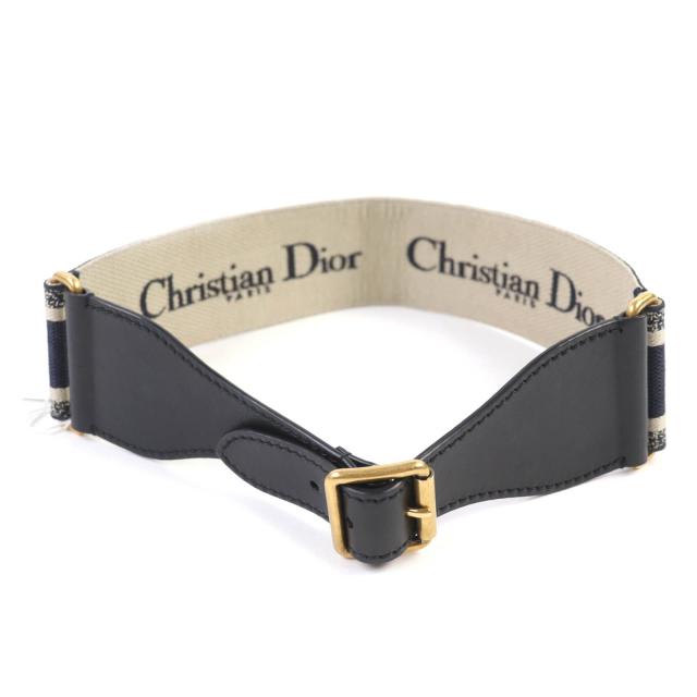 未使用品◇Christian Dior クリスチャンディオール B0001CBTE キャンバス ロゴ刺繍 レザー コンビ ベルト 保存袋付き 伊製 レディース