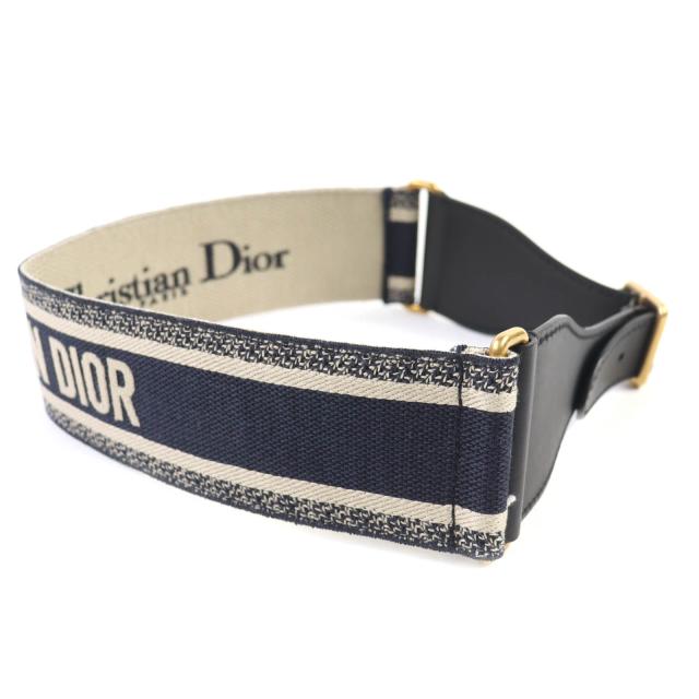 未使用品◇Christian Dior クリスチャンディオール B0001CBTE キャンバス ロゴ刺繍 レザー コンビ ベルト 保存袋付き 伊製 レディース