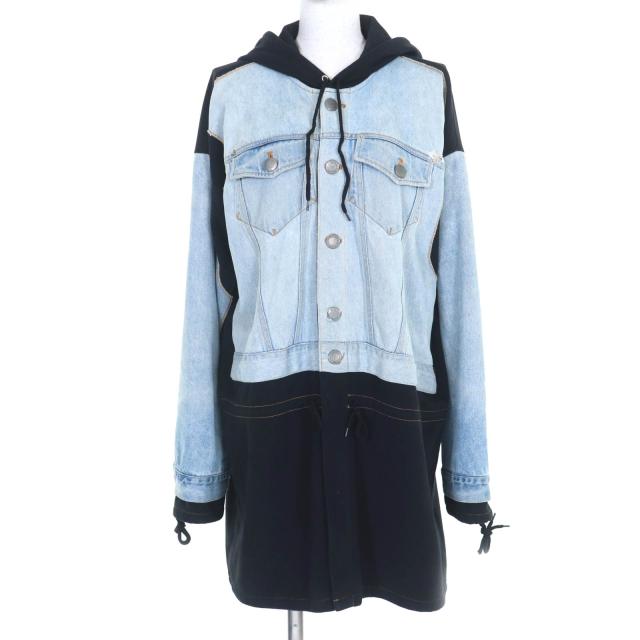 良品◇GAULTIER JEAN’S ゴルチエジーンズ ヴィンテージ ロゴボタン付 ジャージー切替 デニムジャケット インディゴ ブラック 40 正規品