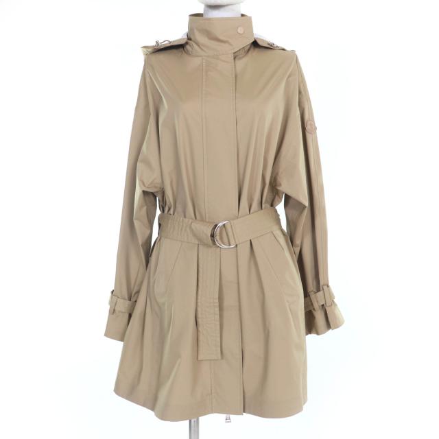 極美品☆MONCLER モンクレール 21SS CREPIDE ロゴワッペン・フード・ベルト付 コート ベージュ 1 ハンガー付き 正規品 レディース