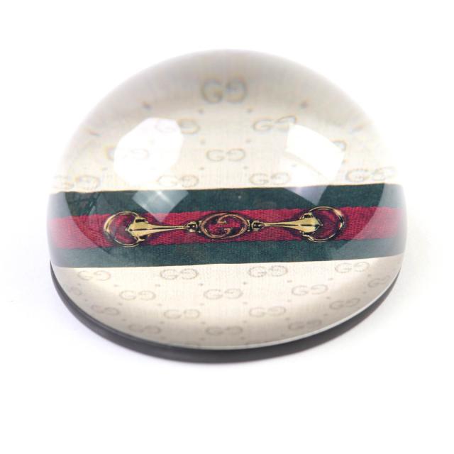 未使用品★GUCCI グッチ ガラス ホースビット シェリーライン インターロッキングG ペーパーウェイト クリア 箱付き イタリア製