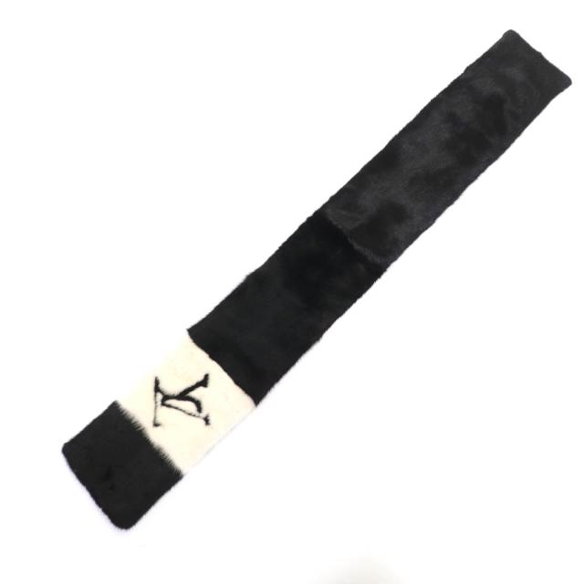 美品★LOUIS VUITTON ルイヴィトン M77866 エシャルプ・ゴーグラム ミンク MINK LVロゴ マフラー ブラック ホワイト 保存袋付 イタリア製 美品☆LOUIS VUITTON ルイヴィトン M77866 エシャルプ・ゴーグラム