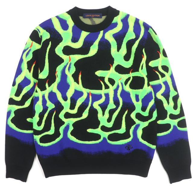 極美品▼ルイヴィトン 22AW HNN11W ウール グラフィックプリント LVロゴ金具 クルーネック プルオーバー ニットセーター マルチ S 正規品