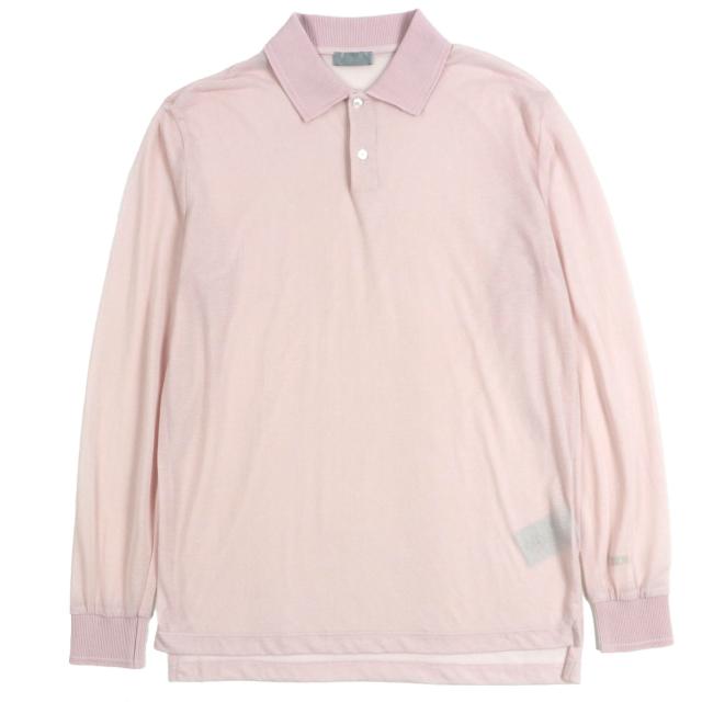 極美品▼DIOR ディオール オム 243J831A0800 ロゴ刺繍 ライトウェイト 薄手 ロングスリーブ 長袖ポロシャツ ピンク S 伊製 正規品 メンズ