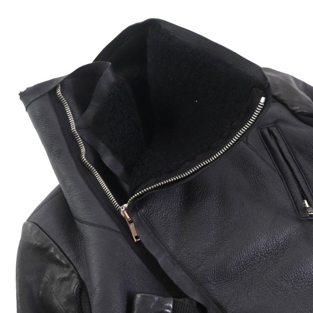美品△Rick Owens リックオウエンス RP2718 アーカイブ ムートン ライダースジャケット ブラック 42 イタリア製 レディース_4