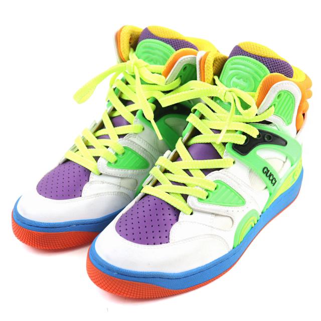 未使用品○GUCCI グッチ 661310 BASKET バスケット レザー インターロッキングG ロゴ入り ヴィンテージ加工 ハイカットスニーカー 35.5