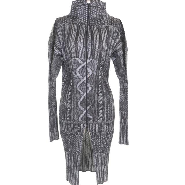 美品◇PLEATS PLEASE プリーツプリーズ イッセイミヤケ PP64-JA433 ケーブル柄 ダブルジップ ワンピース ブラック グレー 3 正規品