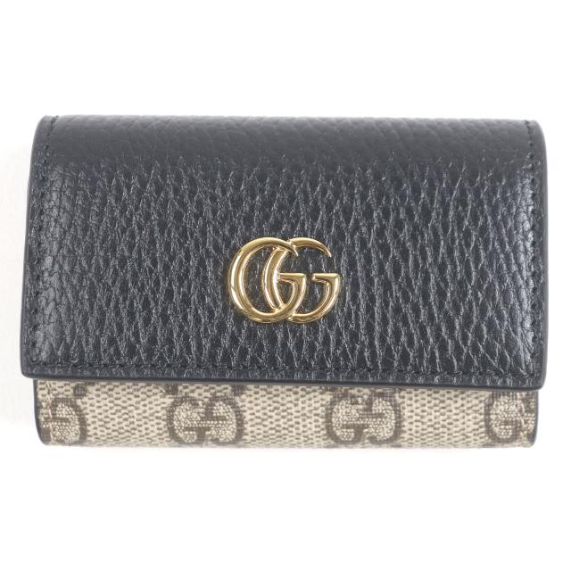 未使用品□GUCCI グッチ 456118 レザー GGスプリーム ダブルG ゴールドロゴ金具 6連 キーケース ブラック ベージュ イタリア製 メンズ