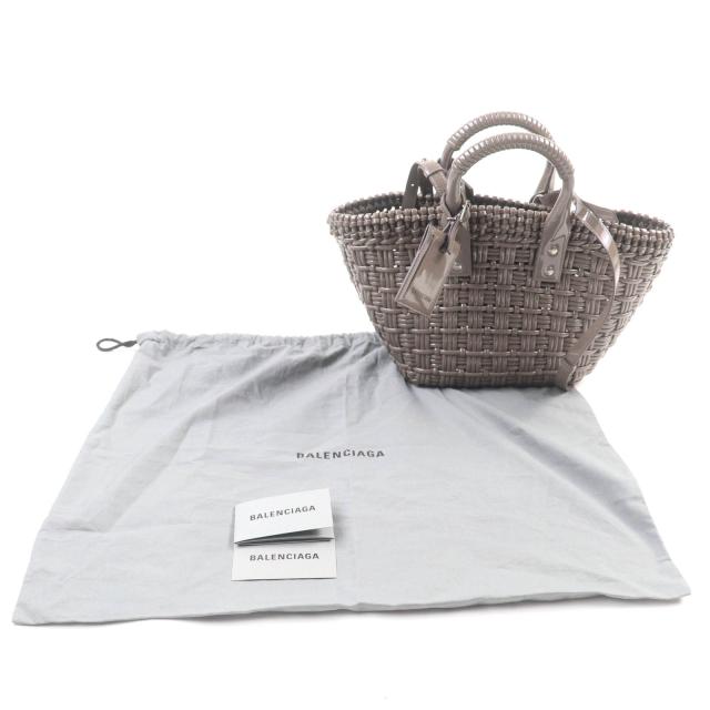 極美品★BALENCIAGA バレンシアガ 671342 ビストロ XS ショルダー付 エナメル 2WAY バスケットバッグ グレー系 保存袋付 伊製 レディース_1