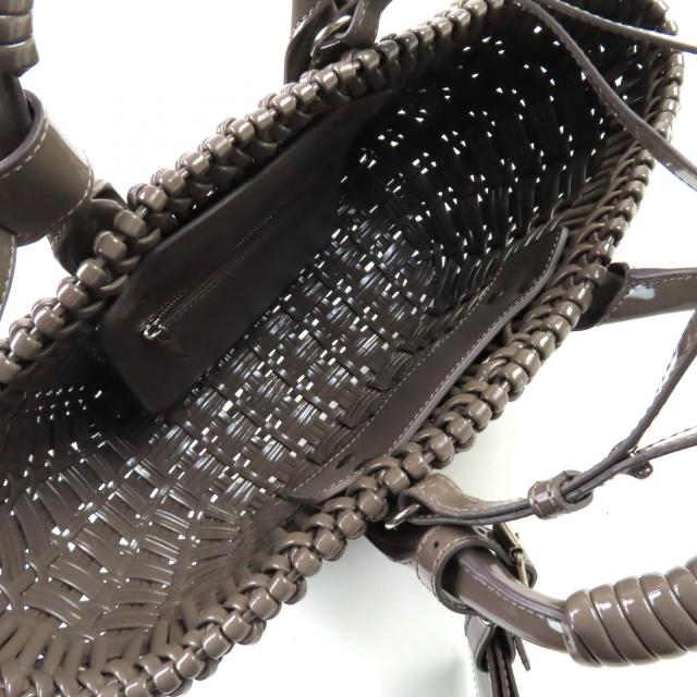 極美品★BALENCIAGA バレンシアガ 671342 ビストロ XS ショルダー付 エナメル 2WAY バスケットバッグ グレー系 保存袋付 伊製 レディース_4