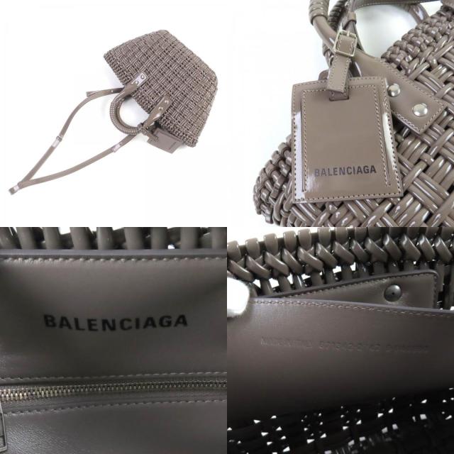 極美品★BALENCIAGA バレンシアガ 671342 ビストロ XS ショルダー付 エナメル 2WAY バスケットバッグ グレー系 保存袋付 伊製 レディース_8