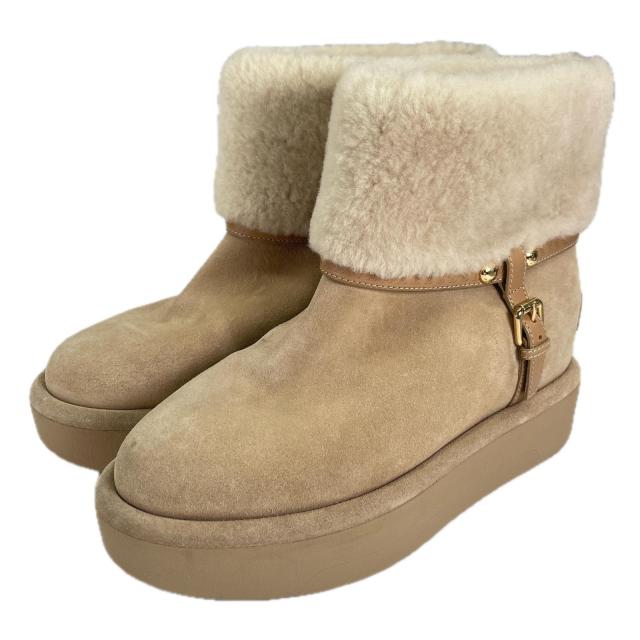 美品▲LOUIS VUITTON ルイヴィトン アスペンライン ベルトデザイン ムートン ショートブーツ ベージュ 37 イタリア製 レディース