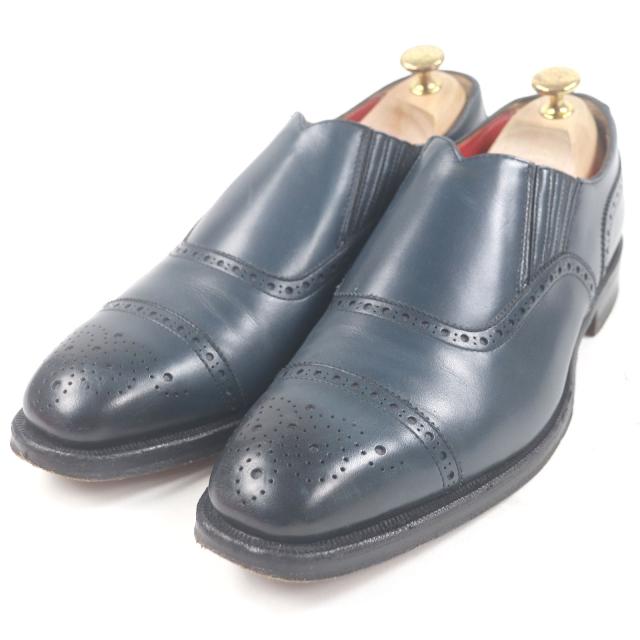 美品□REGAL リーガル レザー BUILT  TO ORDER SYSTEM フルブローグ ローファー ドレスシューズ ネイビー 26 箱付き 日本製 メンズ