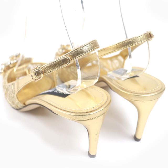 未使用品◇ドルチェ＆ガッバーナ スリングバックパンプス レインボーレース ルレックスレース クリスタルビジュー 38_6