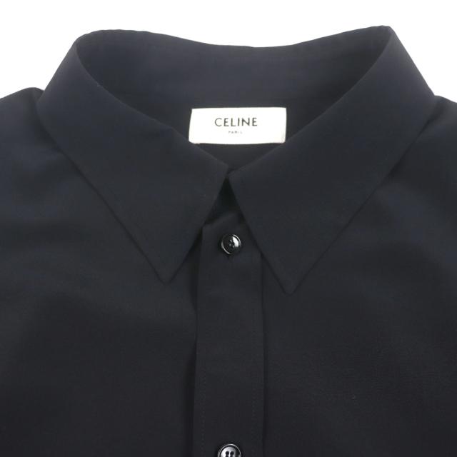 極美品▼CELINE セリーヌ 22SS 2C708402Q シルク100% パームツリープリント ショートスリーブ 半袖シャツ ブラック レッド 37　正規品 極美品▽CELINE セリーヌ 22SS 2C708402Q シルク100% パームツリー