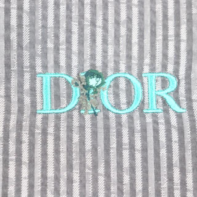 極美品▼DIOR ディオール オム 193C545G5566 シルク100% ロゴ刺繍 ストライプ柄 シアサッカー ショートスリーブ 半袖シャツ 37 正規品_3
