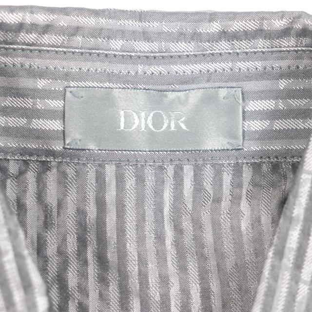 極美品▼DIOR ディオール オム 193C545G5566 シルク100% ロゴ刺繍 ストライプ柄 シアサッカー ショートスリーブ 半袖シャツ 37 正規品_5