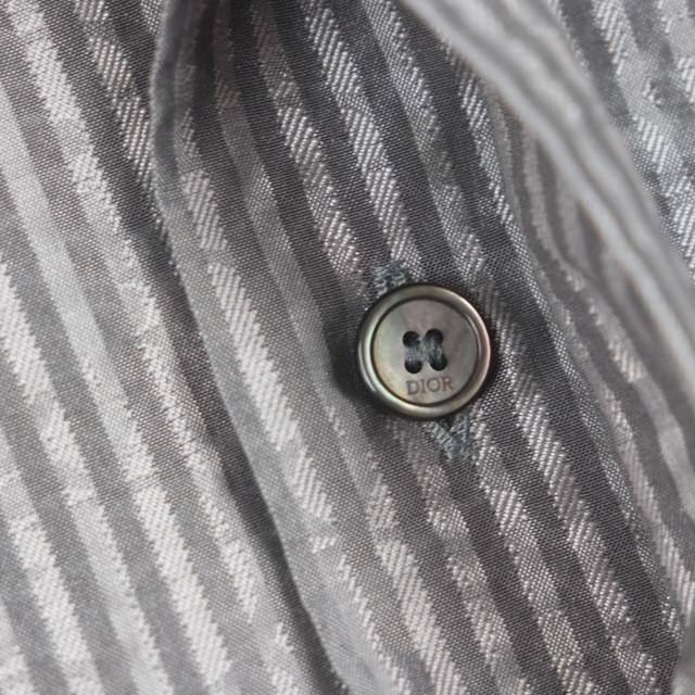極美品▼DIOR ディオール オム 193C545G5566 シルク100% ロゴ刺繍 ストライプ柄 シアサッカー ショートスリーブ 半袖シャツ 37 正規品_4