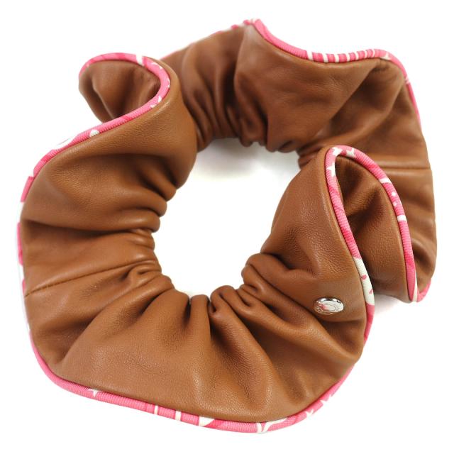 未使用品△HERMES エルメス クラウディア シュシュ レザー クルー・ド・セル シルクツイル ヘアアクセサリー ヘアゴム 2025年4月購入