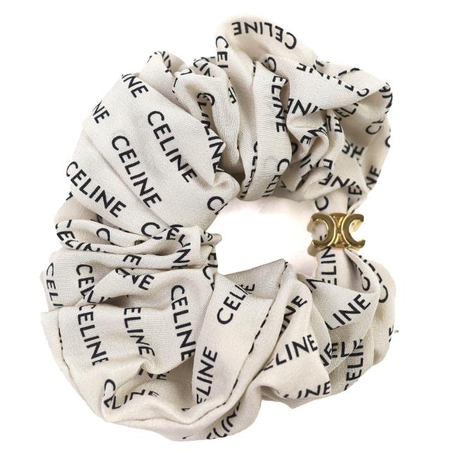 美品△CELINE セリーヌ 46Y352SIB レイユール シュシュ シルク100％ ゴールドフィニッシュブラス トリオンフ ヘアゴム ヘアアクセサリー