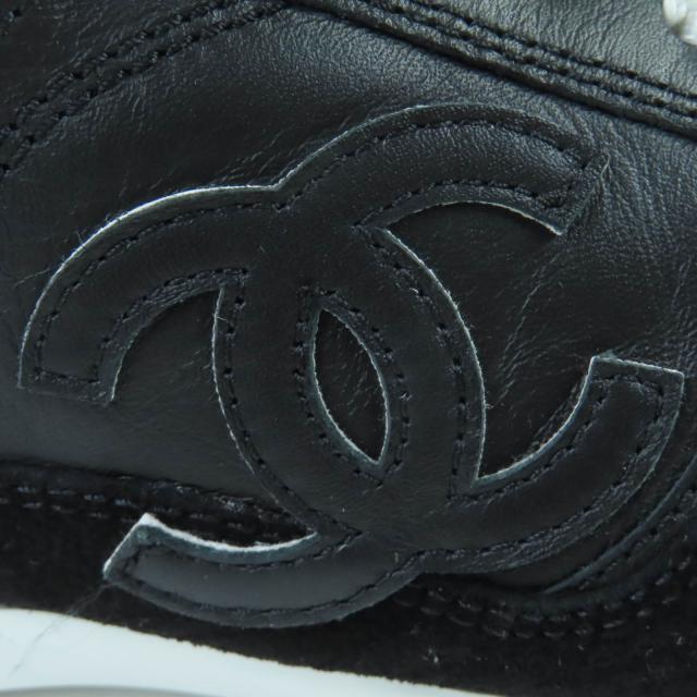 良品☆CHANEL シャネル G46372 ココマーク マトラッセ レースアップ レザー ローカットスニーカー ブラック 35 イタリア製 レディース_7