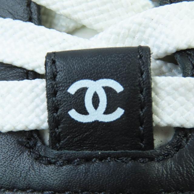 良品☆CHANEL シャネル G46372 ココマーク マトラッセ レースアップ レザー ローカットスニーカー ブラック 35 イタリア製 レディース_8