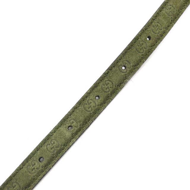 極美品△GUCCI グッチ 768431 インターロッキングGバックル GG柄 スウェードレザー 細ベルト 75・30 カーキ 保存袋付き 伊製 レディース_6