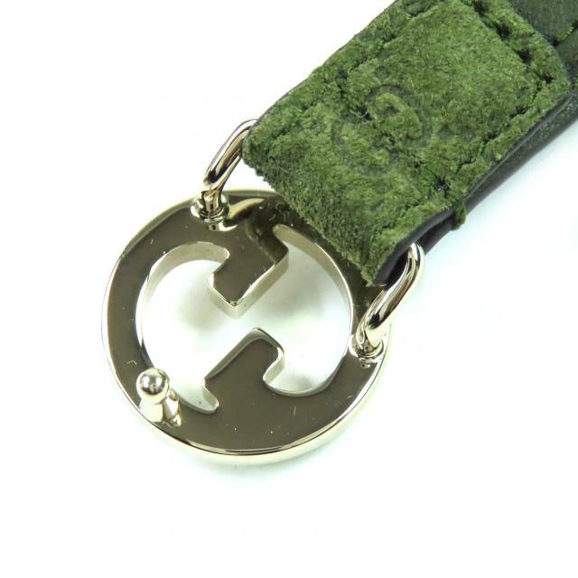 極美品△GUCCI グッチ 768431 インターロッキングGバックル GG柄 スウェードレザー 細ベルト 75・30 カーキ 保存袋付き 伊製 レディース_5