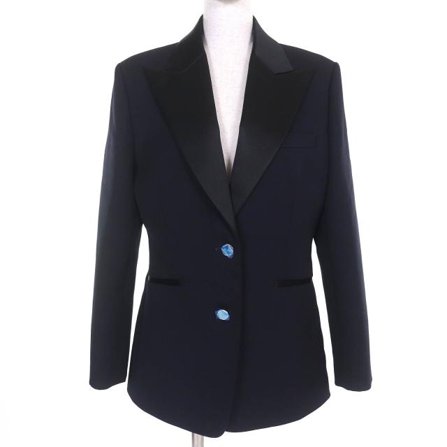 未使用品△HERMES エルメス 2025年製 5E0299DH バージンウール シルク混 Hロゴボタン ピークドラペル シングル テーラードジャケット 42