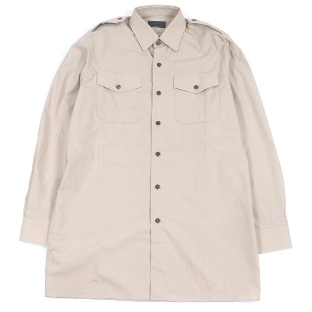 極美品□PRADA プラダ 2023年製 UCN513 コットン100％ トライアングルロゴ エポレット付き 長袖シャツ ベージュ 38 イタリア製 正規品