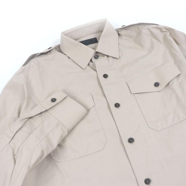 極美品□PRADA プラダ 2023年製 UCN513 コットン100％ トライアングルロゴ エポレット付き 長袖シャツ ベージュ 38 イタリア製 正規品_1