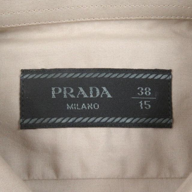 極美品□PRADA プラダ 2023年製 UCN513 コットン100％ トライアングルロゴ エポレット付き 長袖シャツ ベージュ 38 イタリア製 正規品_5