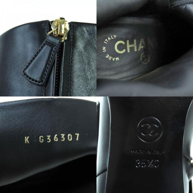 美品★CHANEL シャネル G36307 ココマーク金具付 側面ZIP チャンキーヒール なめし革 遊撃手ブーツ 黒いこと ゴールド金具 35.5 伊製