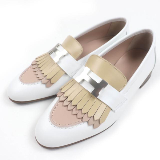 未使用品◇HERMES エルメス AF181070Z ロワイヤル H金具 フリンジ フラットシューズ レザー モカシン 34 箱・保存袋付き 伊製 レディース