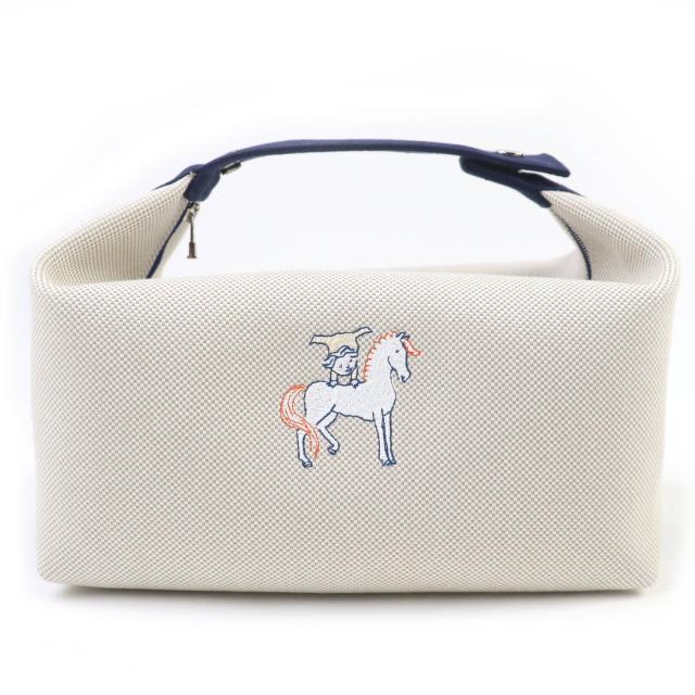 未使用品☆HERMES エルメス ブリッド・ア・ブラック カブリオル GM コットン100％ シルバー金具 セリエボタン ハンドバッグ グリペール