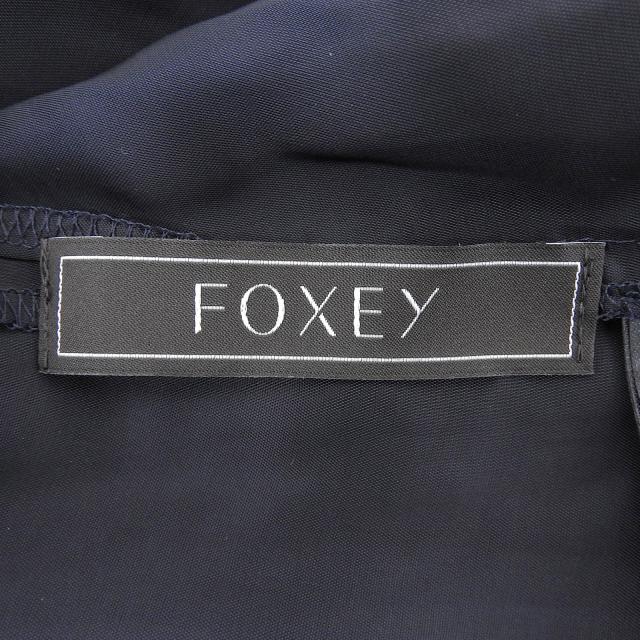 極美品▲FOXEY フォクシー 43569 S00X611T コットン シルク混 パフスリーブ シアサッカー 半袖 ワンピース ネイビー 38 日本製 正規品_5
