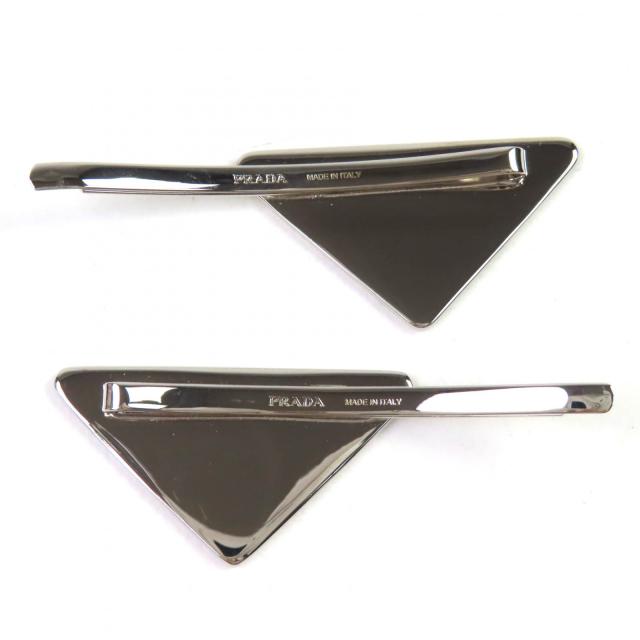 極美品△PRADA プラダ 1IF051 トライアングルロゴ メタル ヘアピン 髪
