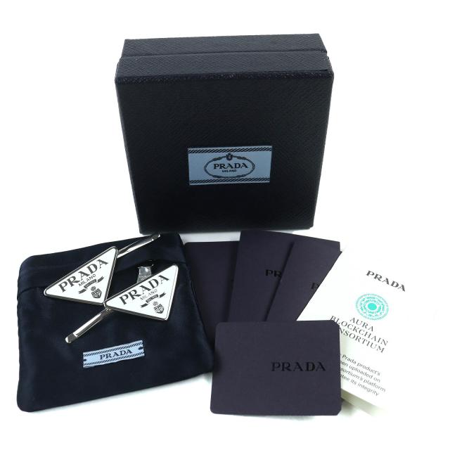 極美品△PRADA プラダ 1IF051 トライアングルロゴ メタル ヘアピン 髪