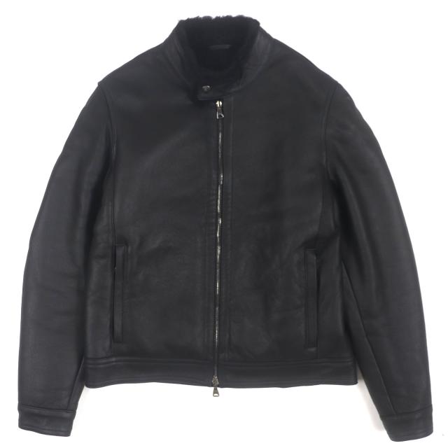 極美品▼EMMETI エンメティ JURI MOUTON SP MOUTON ダブルジップアップ ムートンジャケット ブラック 46 ハンガー付き 正規品 メンズ