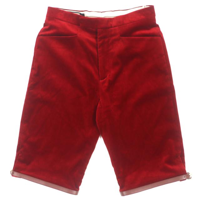 未使用品▼GUCCI グッチ 675281 boutique レザー使い 裾ベルトデザイン ベロア ハーフパンツ ショートパンツ レッド 44 正規品 メンズ