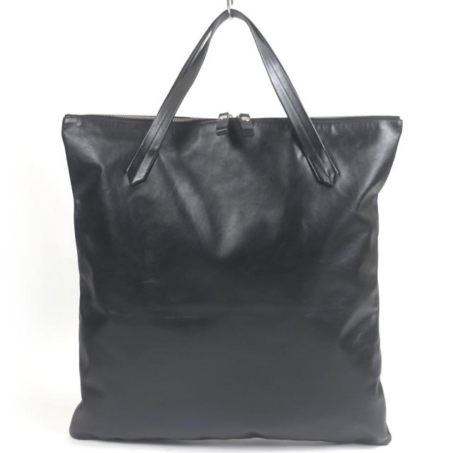 美品□JIL SANDER ジルサンダー FLAT ZIP TOTE ロゴ刻印 オールレザー ハンドバッグ ジップトートバッグ ブラック イタリア製 メンズ