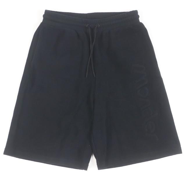 良品□MONCLER モンクレール 2023年製 SWEAT BOTTOM SHORT エンボスロゴ ショートパンツ イージーパンツ ブラック XS 正規品 メンズ