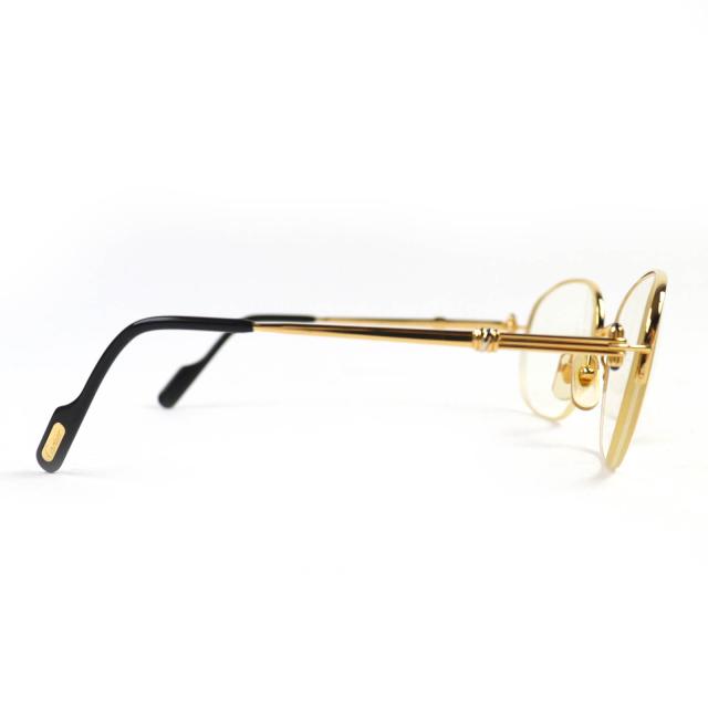 美品△Cartier カルティエ ハーフリム トリニティ 4Pブルージェムストーン メガネ 眼鏡 アイウェア ゴールド ブラック 54□18 130 度入り_3