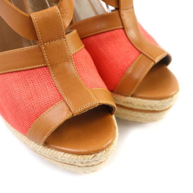 美品☆HERMES エルメス レザー使い アンクルストラップ ウェッジソール