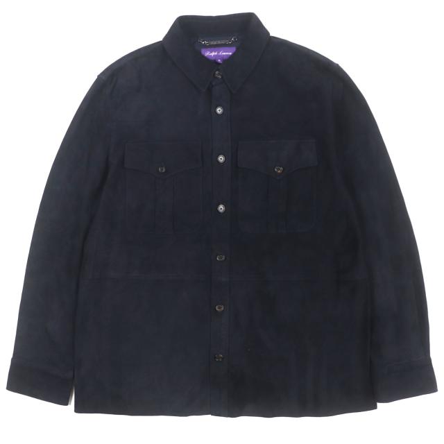 美品▼RALPH LAURENPURPLE LABEL ラルフローレンパープルレーベル 7906549230001 スウェード オーバーシャツ XL 正規品 定価420200円