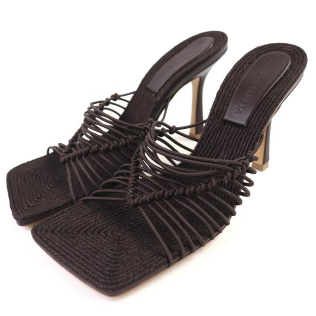 未使用品△BOTTEGAVENETA ボッテガヴェネタ CINDY シンディ レザー使 スクエアトゥ ストレッチ サンダル ミュール ビターチョコレート 36